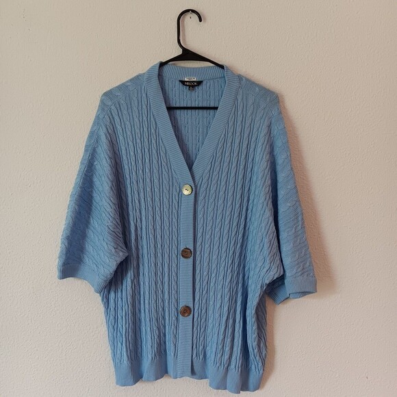 Exclusively Misook Cardigan Sweater Womens XL 3/4 Sleeve Light Blue CableKnit - Picture 1 of 9